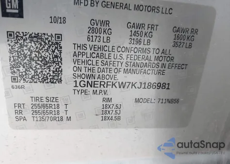 2019 Chevrolet Traverse Ls из США, поврежденный, VIN 1GNERFKW7KJ186981